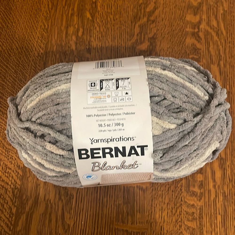 Bernard blanket 220 yards 100% polyester yarn. Silver steel color. New!